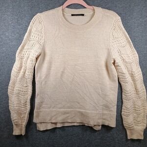 Christian Siriano Sweater Womens S Tan Beige Open Knit Lightweight Crocheted‎